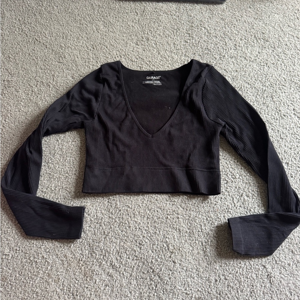 Garage Black Fitted Crop Long Sleeve Top